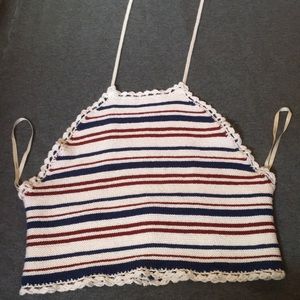 Blue,red and white striped crop top